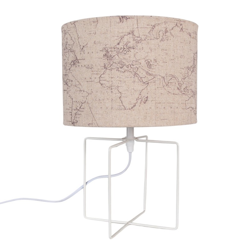 clayre & eef 6LMC0066 Tafellamp Ø 22x34 cm Beige Wit IJzer Bureaulamp
