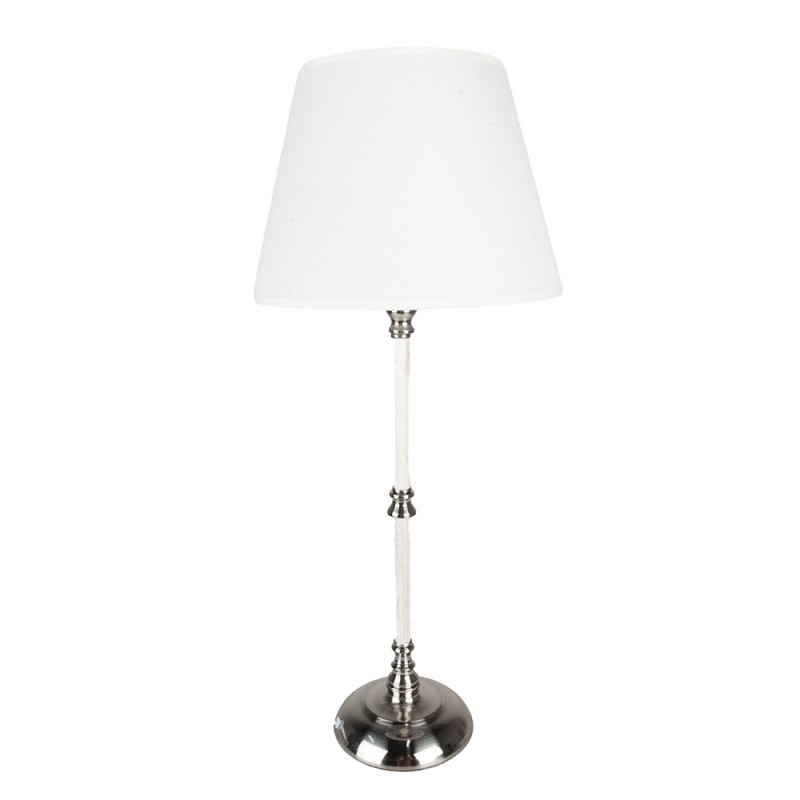 Clayre & Eef 6LMC0068 Tafellamp Ø 18x44 Cm Wit Zilverkleurig IJzer Bureaulamp