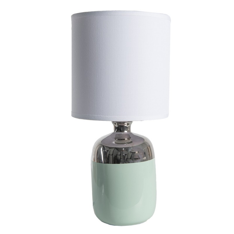 clayre & eef 6LMC0071 Tafellamp Ø 15x33 cm Wit Zilverkleurig Keramiek Rond Bureaulamp