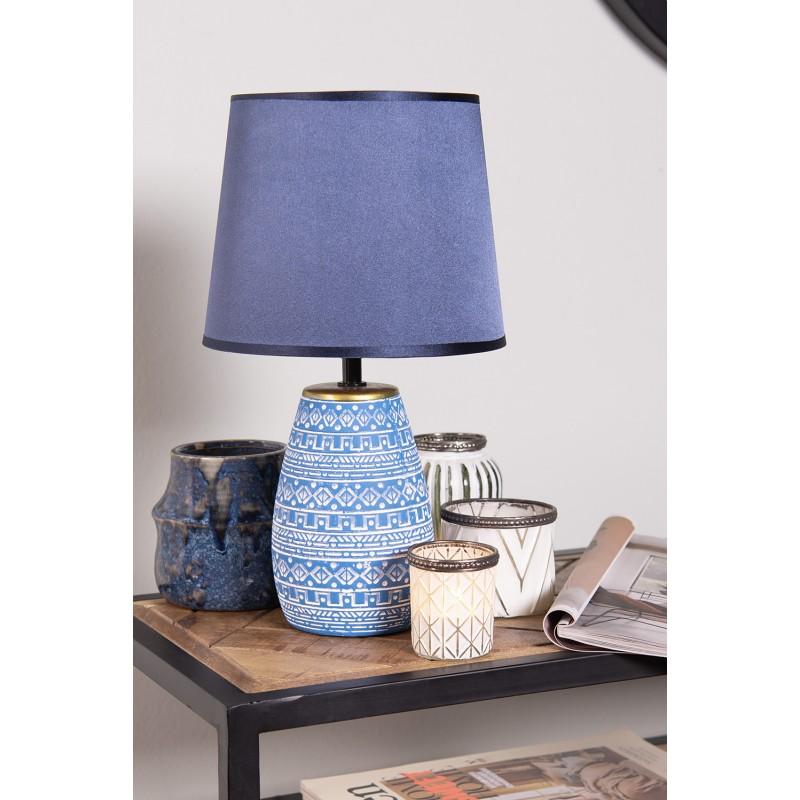 Clayre & Eef 6LMC0072 Tafellamp Ø 20x35 Cm Blauw Wit Keramiek Rond Bureaulamp