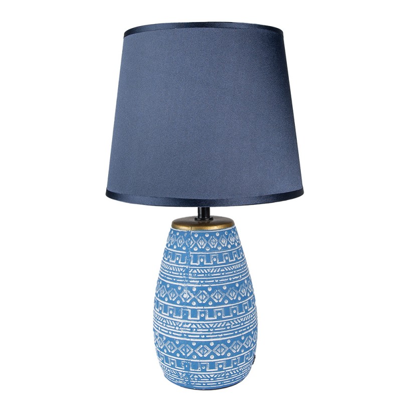 clayre & eef 6LMC0072 Tafellamp Ø 20x35 cm Blauw Wit Keramiek Rond Bureaulamp