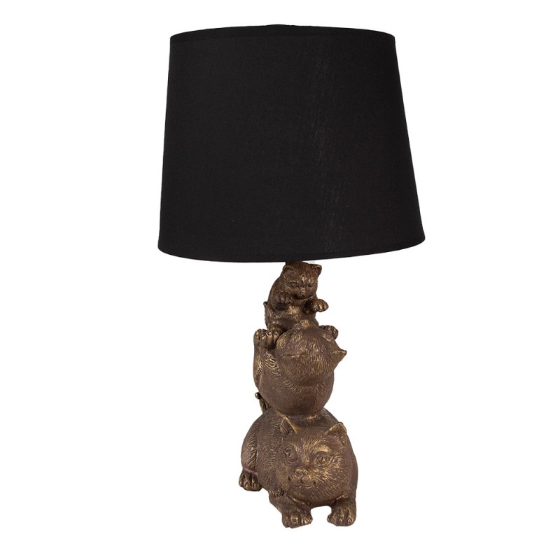 Clayre & Eef 6LMC0077 Tafellamp Katten Ø 25x43 Cm Goudkleurig Zwart Polyresin Bureaulamp