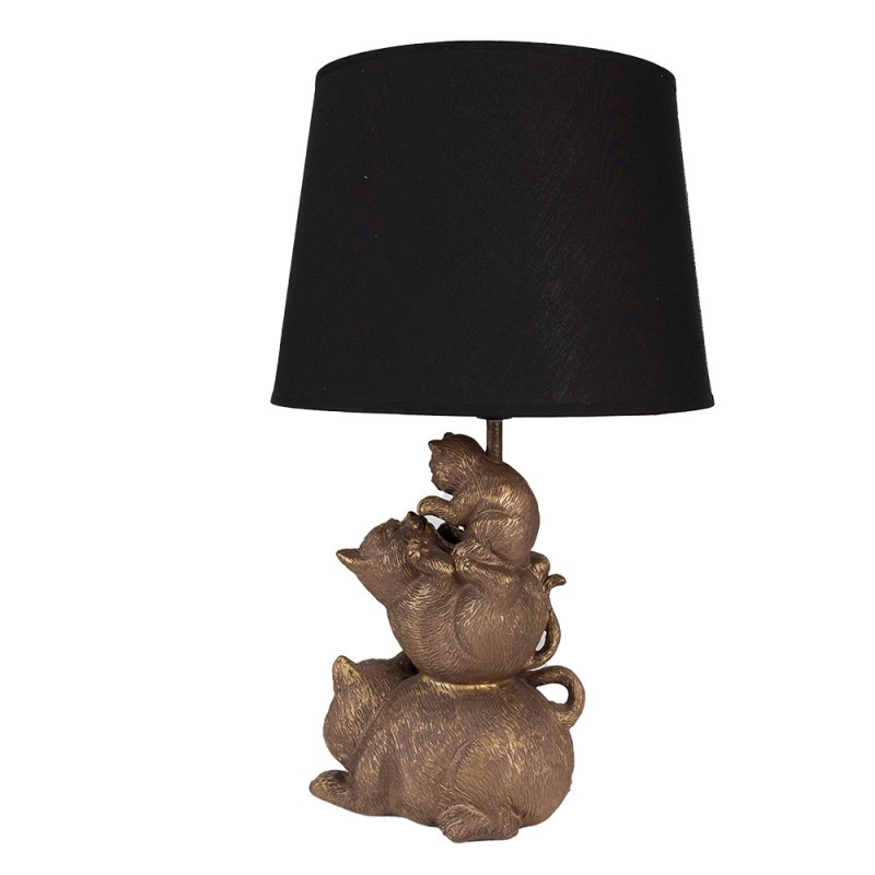 Clayre & Eef 6LMC0077 Tafellamp Katten Ø 25x43 Cm Goudkleurig Zwart Polyresin Bureaulamp