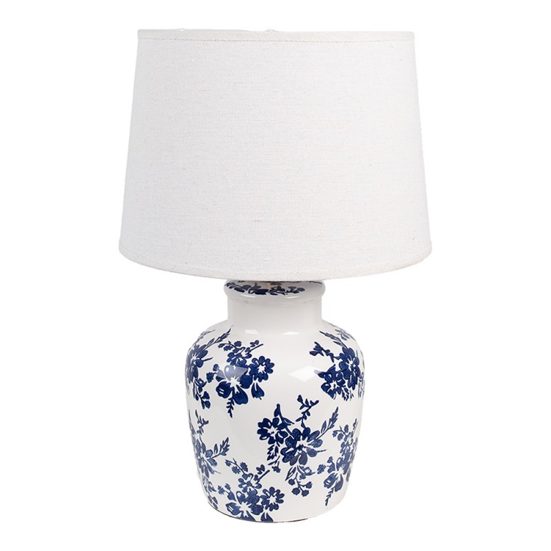clayre & eef 6LMC0095 Tafellamp Ø 28x44 cm Wit Blauw Keramiek Bureaulamp
