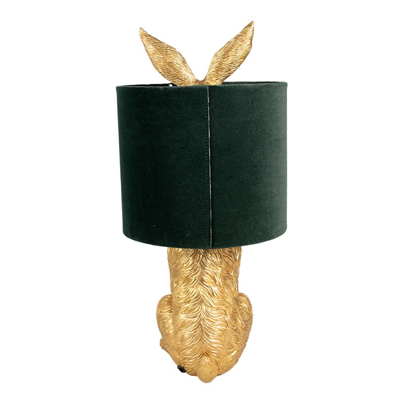 Clayre & Eef 6LMC0099GOVGR Tafellamp Konijn Ø 20x43 Cm Goudkleurig Groen Polyresin Bureaulamp