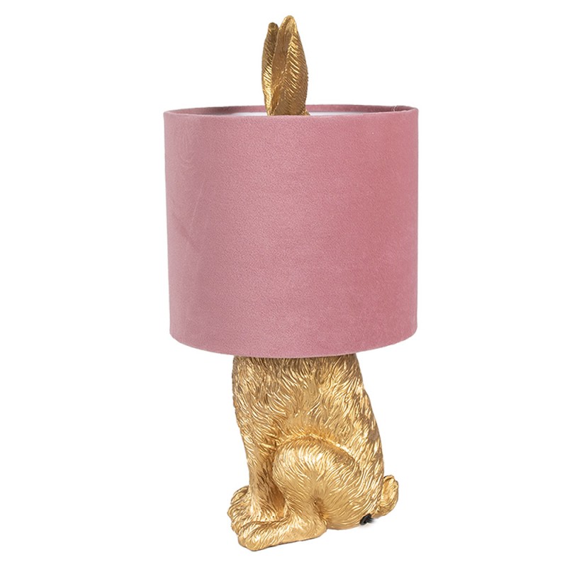 Clayre & Eef 6LMC0099GOVP Tafellamp Konijn Ø 20x43 Cm Goudkleurig Roze Polyresin Bureaulamp