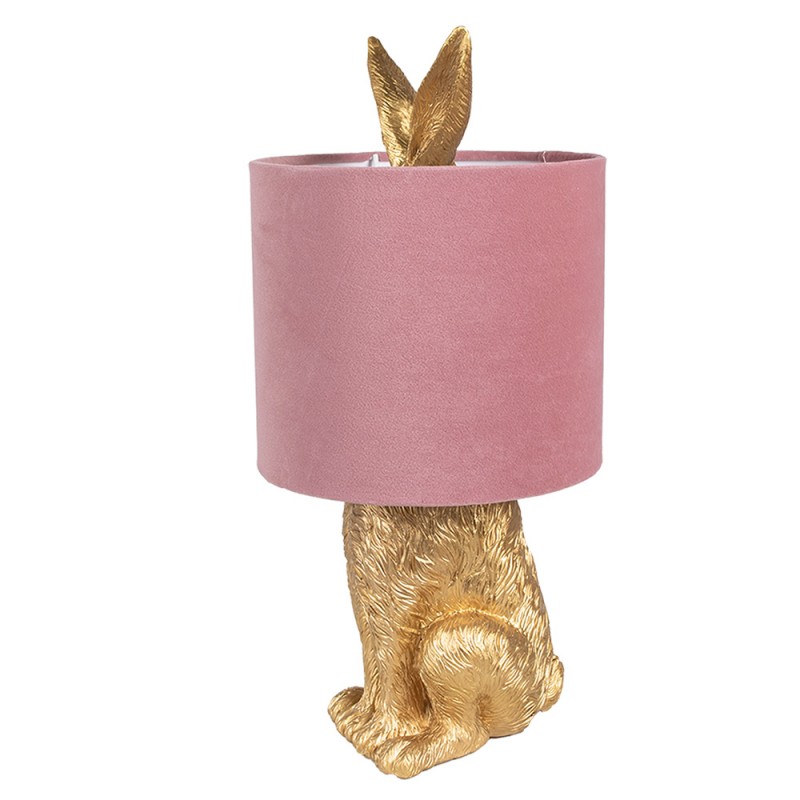Clayre & Eef 6LMC0099GOVP Tafellamp Konijn Ø 20x43 Cm Goudkleurig Roze Polyresin Bureaulamp
