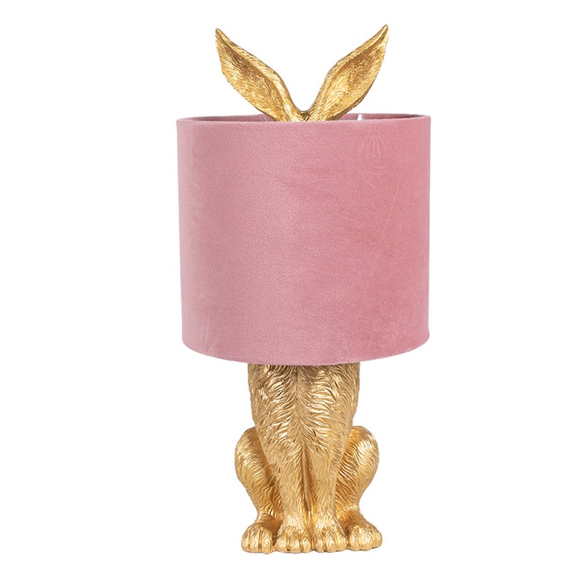clayre & eef 6LMC0099GOVP Tafellamp Konijn Ø 20x43 cm goudkleurig roze Polyresin Bureaulamp