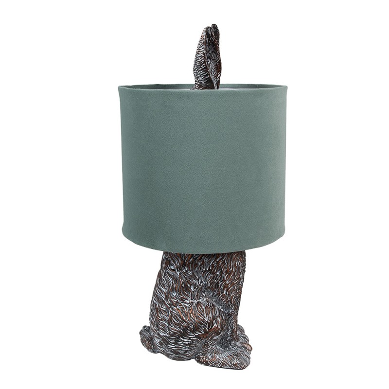 Clayre & Eef 6LMC0099VLGR Tafellamp Konijn Ø 20x43 Cm Bruin Groen Polyresin Bureaulamp