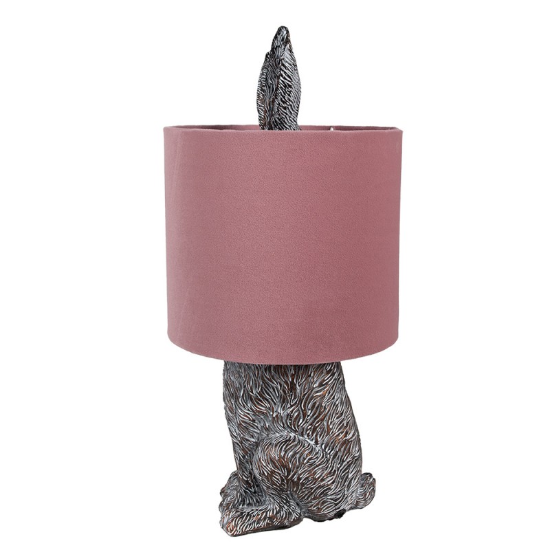 Clayre & Eef 6LMC0099VP Tafellamp Konijn Ø 20x43 Cm Bruin Roze Polyresin Bureaulamp