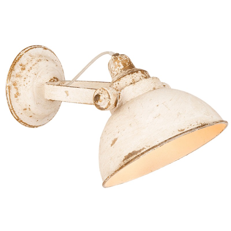 Clayre & Eef 6LMP481W Wandlamp 21x30x19 Cm Wit IJzer Rond Muurlamp