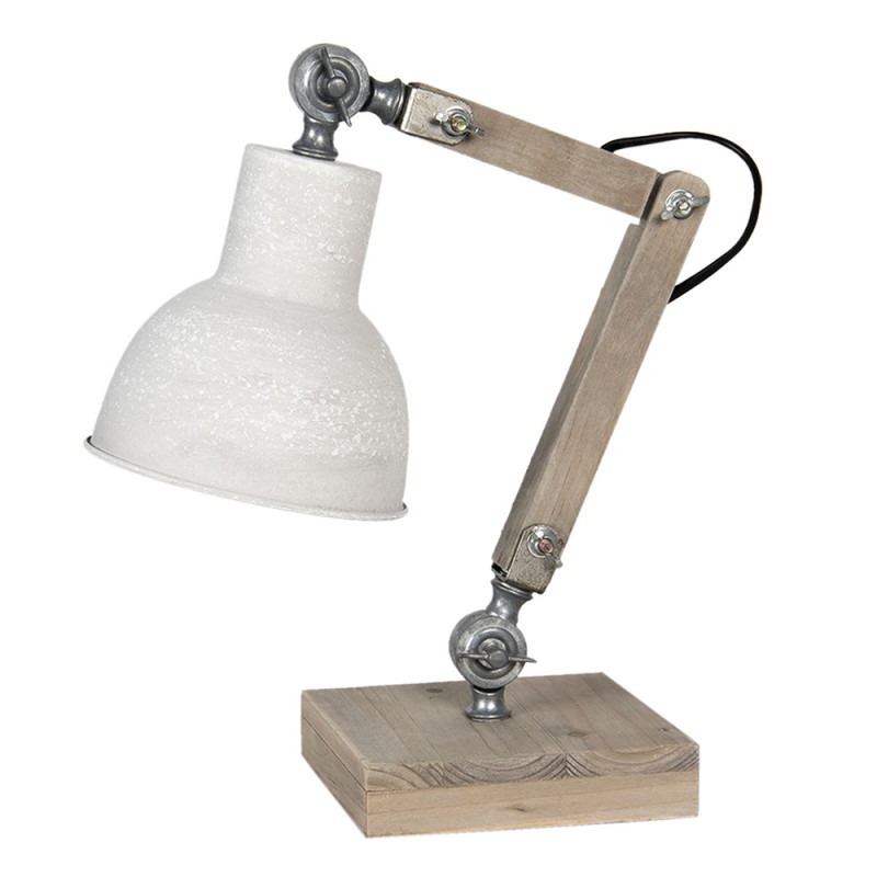 Clayre & Eef 6LMP494N Bureaulamp 15x15x47 Cm Beige Hout Vierkant Tafellamp