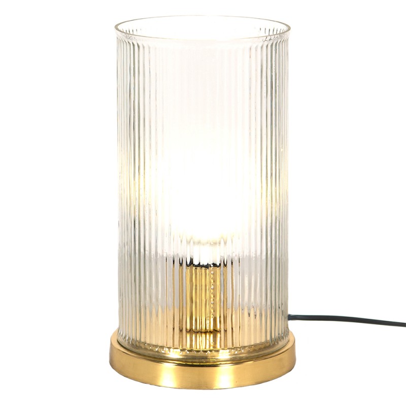 Clayre & Eef 6LMP757 Tafellamp Ø 15x27 Cm Goudkleurig Glas Rond Bureaulamp