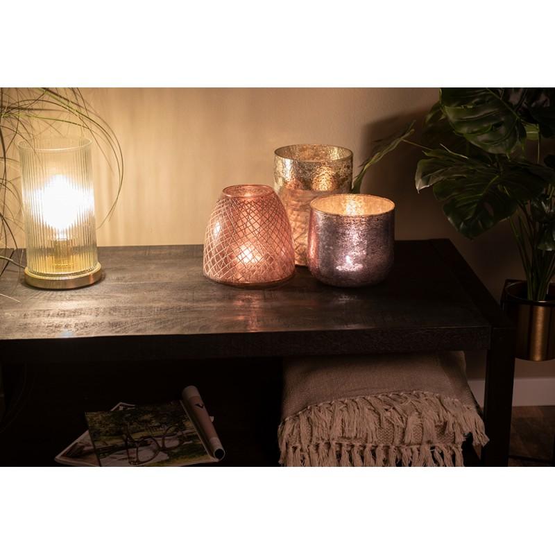 Clayre & Eef 6LMP757 Tafellamp Ø 15x27 Cm Goudkleurig Glas Rond Bureaulamp