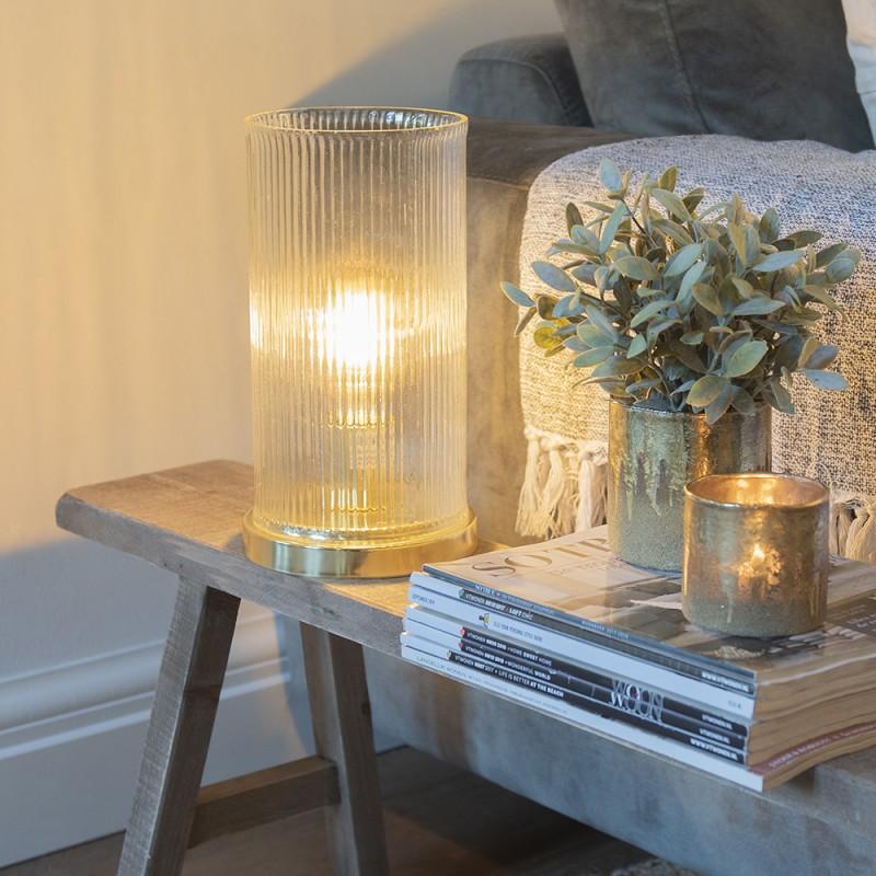Clayre & Eef 6LMP757 Tafellamp Ø 15x27 Cm Goudkleurig Glas Rond Bureaulamp