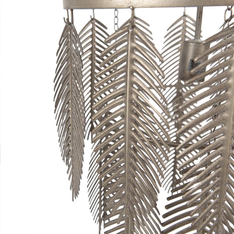 Clayre & Eef 6LMP767 Hanglamp Ø 42x52 Cm Goudkleurig Grijs IJzer Bladeren Hanglamp Eettafel