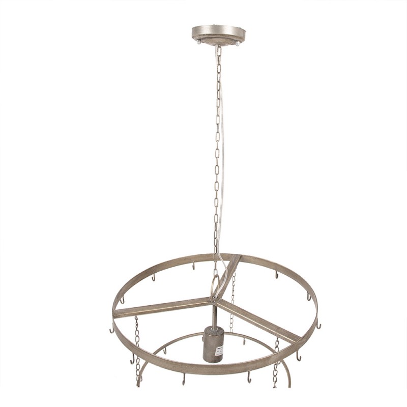 Clayre & Eef 6LMP767 Hanglamp Ø 42x52 Cm Goudkleurig Grijs IJzer Bladeren Hanglamp Eettafel
