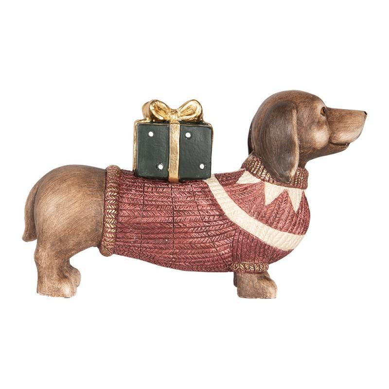 Clayre & Eef 6MG0147 Kerstdecoratie Beeld Hond Teckel 47x14x28 Cm Bruin Rood Keramisch Materiaal