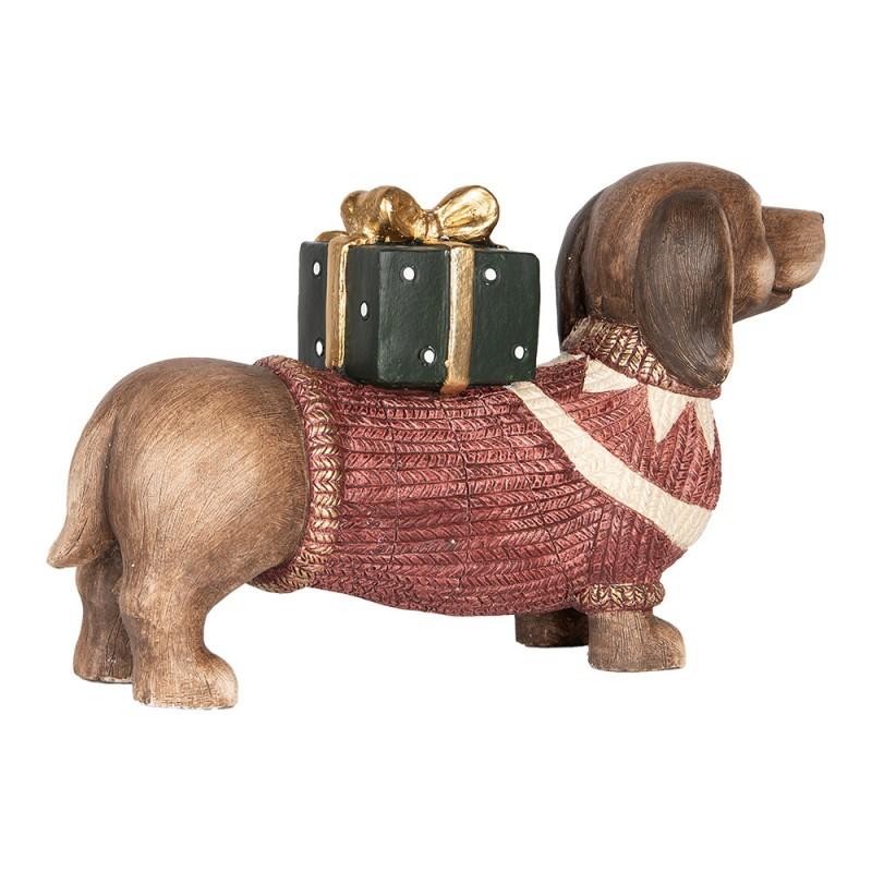 Clayre & Eef 6MG0147 Kerstdecoratie Beeld Hond Teckel 47x14x28 Cm Bruin Rood Keramisch Materiaal