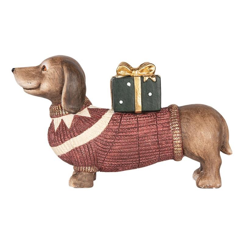 clayre & eef 6MG0147 Kerstdecoratie Beeld Hond Teckel 47x14x28 cm Bruin Rood Keramisch materiaal