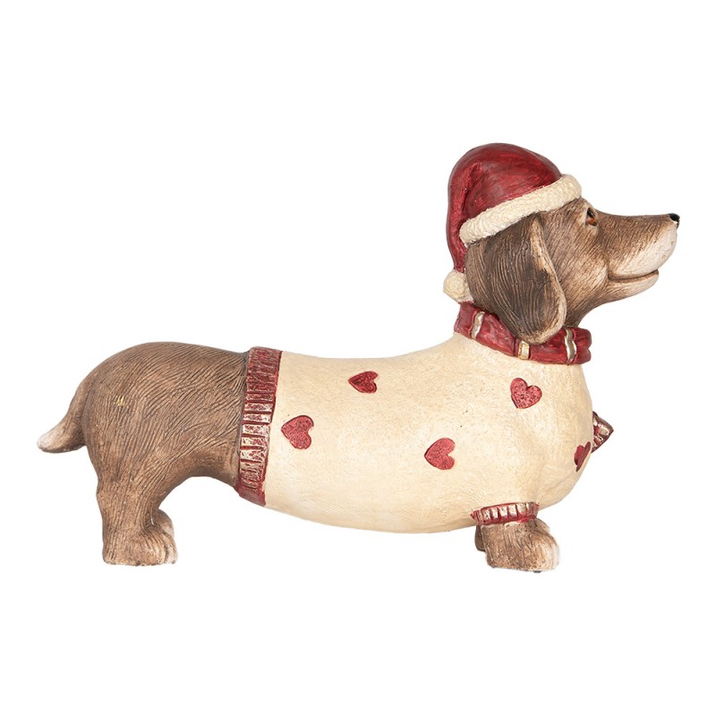 Clayre & Eef 6MG0148 Kerstdecoratie Beeld Hond Teckel 42x12x27 Cm Bruin Beige Keramisch Materiaal
