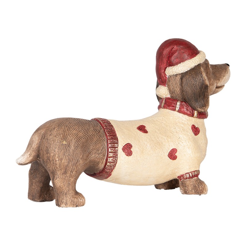 Clayre & Eef 6MG0148 Kerstdecoratie Beeld Hond Teckel 42x12x27 Cm Bruin Beige Keramisch Materiaal