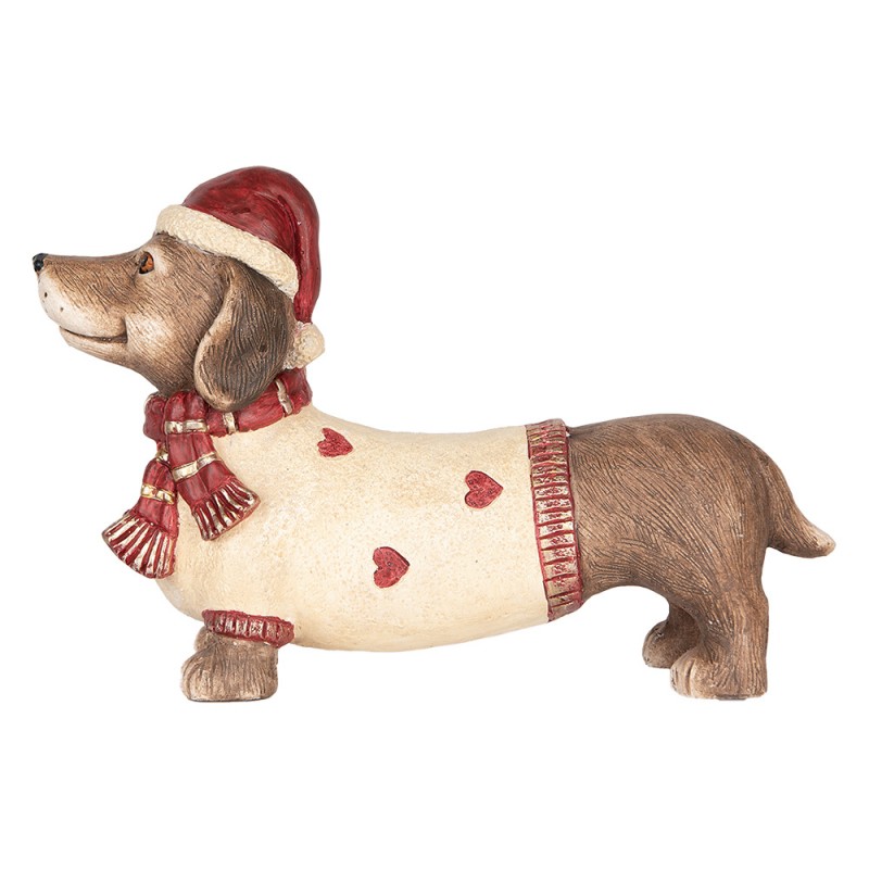 clayre & eef 6MG0148 Kerstdecoratie Beeld Hond Teckel 42x12x27 cm Bruin Beige Keramisch materiaal