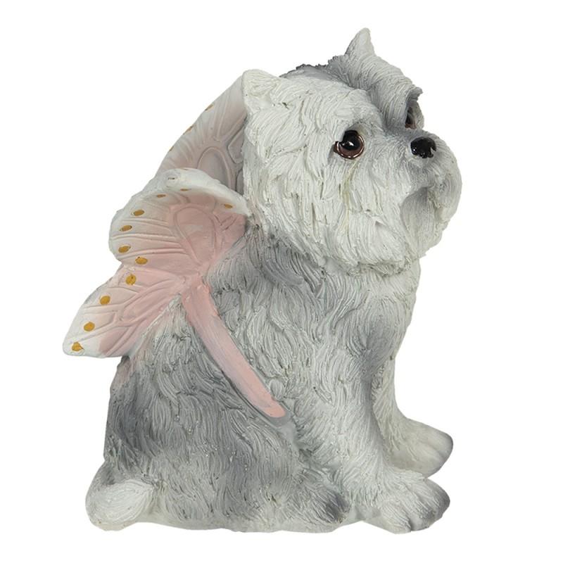 clayre & eef 6PR3119 Beeld Hond 11x10x13 cm Grijs Kunststof Woonaccessoires