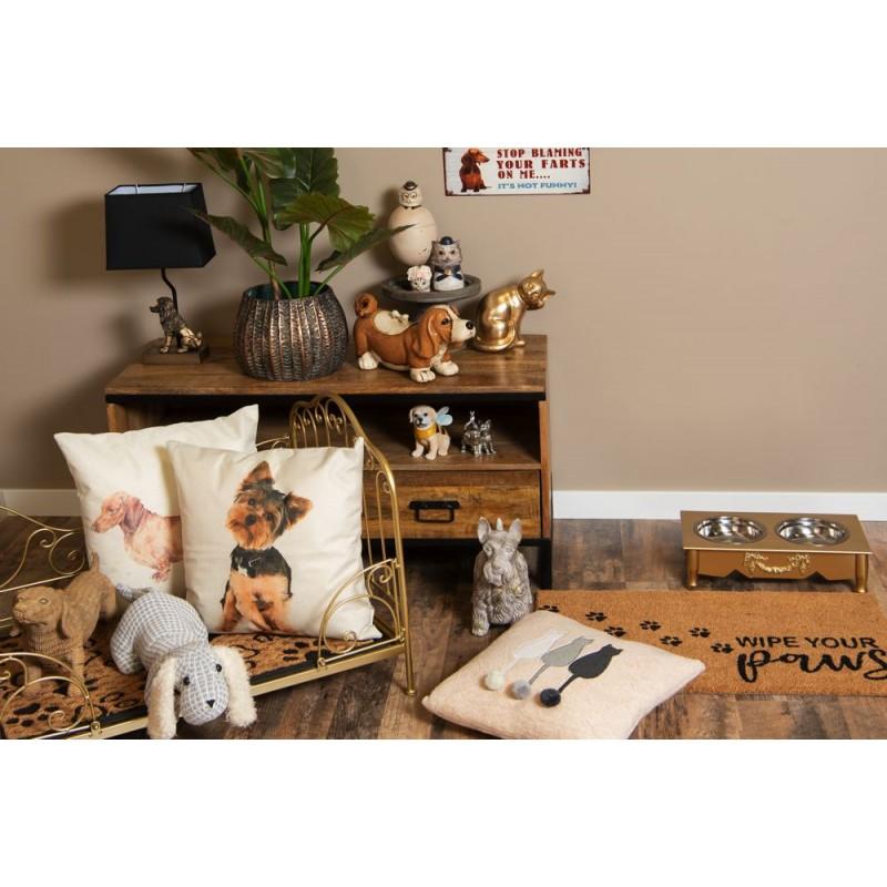 Clayre & Eef 6PR3120 Beeld Hond 12x9x13 Cm Beige Geel Kunststof Woonaccessoires