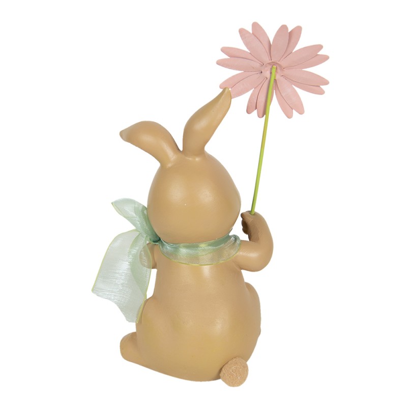 Clayre & Eef 6PR3132 Beeld Konijn 9x9x17 Cm Bruin Groen Kunststof Woonaccessoires