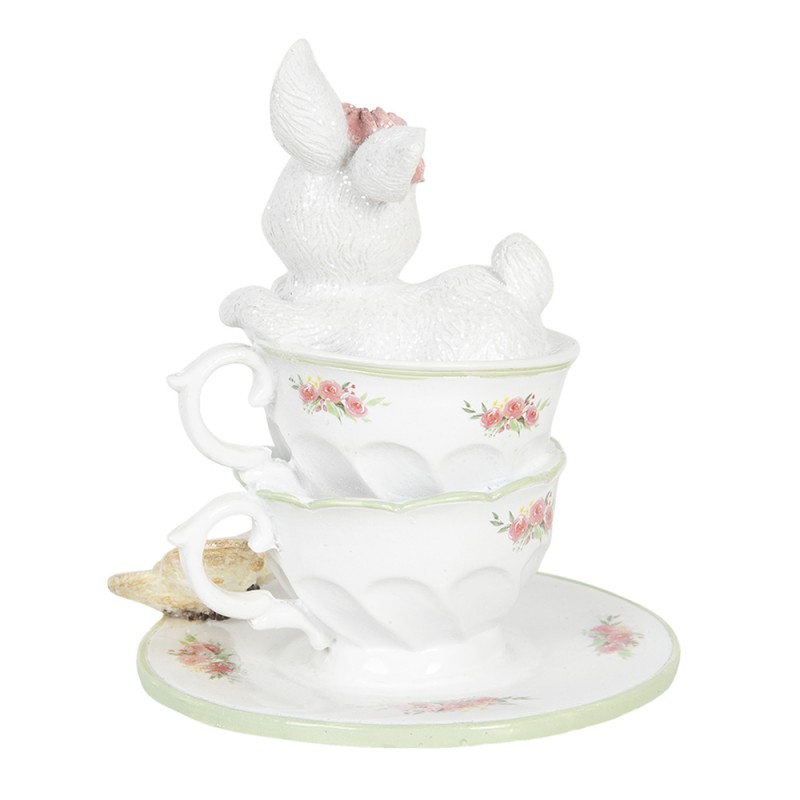 Clayre & Eef 6PR3139 Beeld Konijn 12x12x15 Cm Wit Polyresin Woonaccessoires