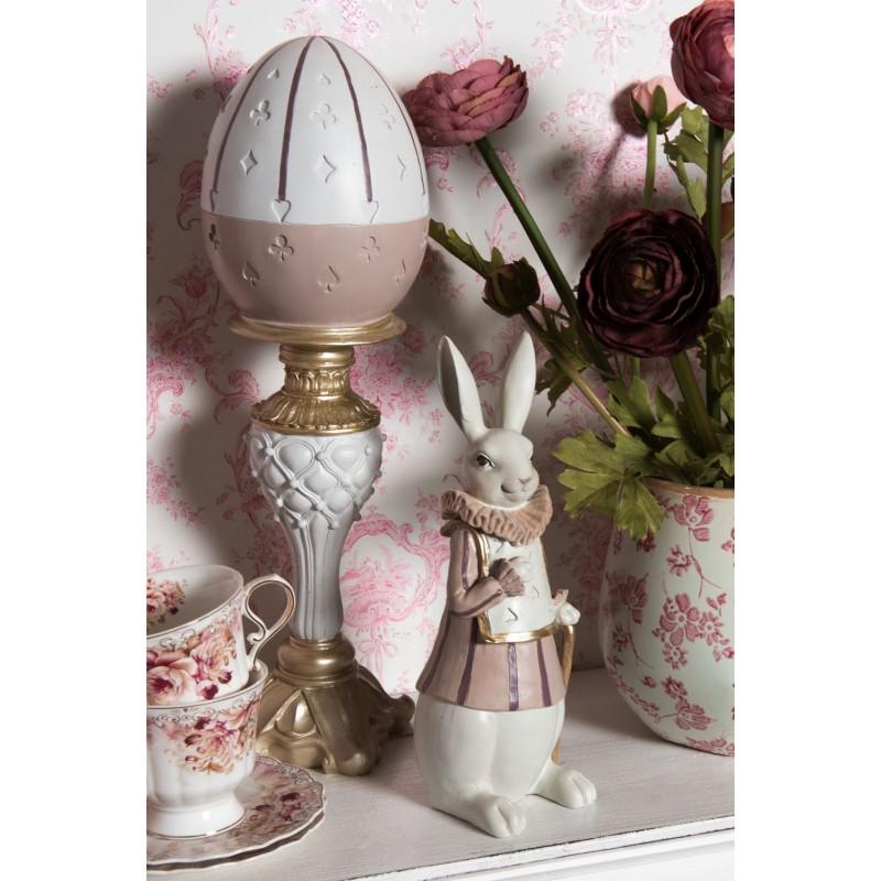 Clayre & Eef 6PR3152 Beeld Konijn 11x10x27 Cm Wit Roze Polyresin Woonaccessoires