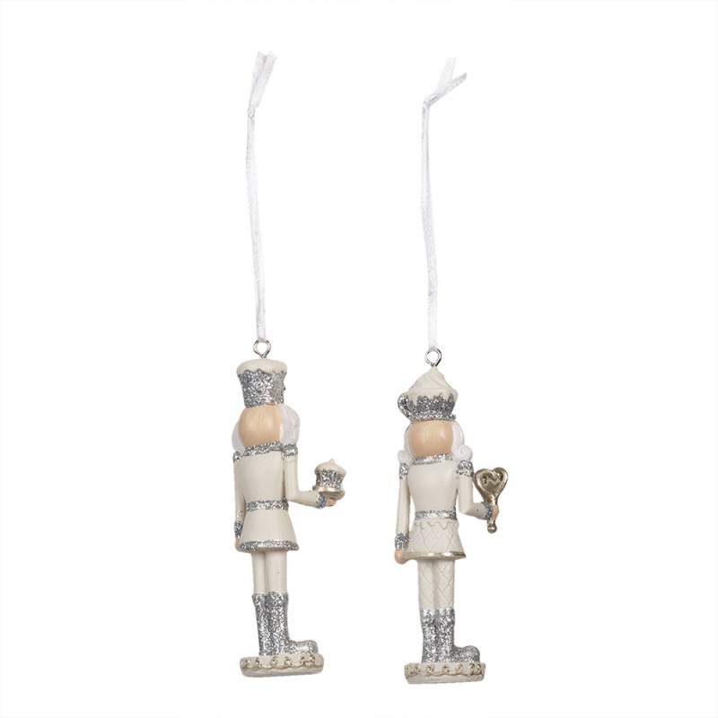 Clayre & Eef 6PR3459 Kersthanger Notenkraker 10 Cm Zilverkleurig Kunststof Kerstbal