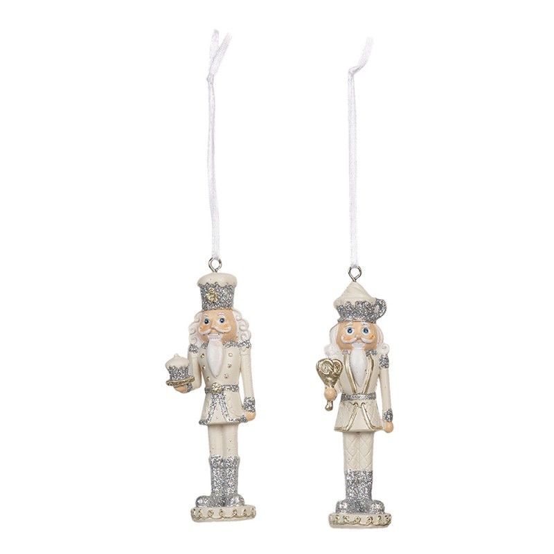 clayre & eef 6PR3459 Kersthanger Notenkraker 10 cm Zilverkleurig Kunststof Kerstbal