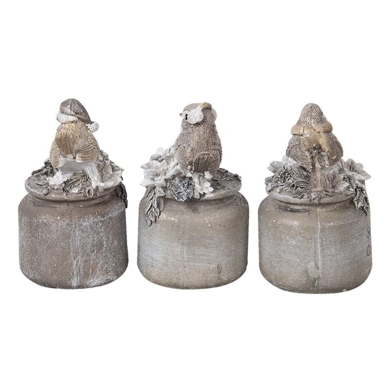 Clayre & Eef 6PR3468 Beeld Vogel 7x6x10 Cm Grijs Kunststof Kerstdecoratie