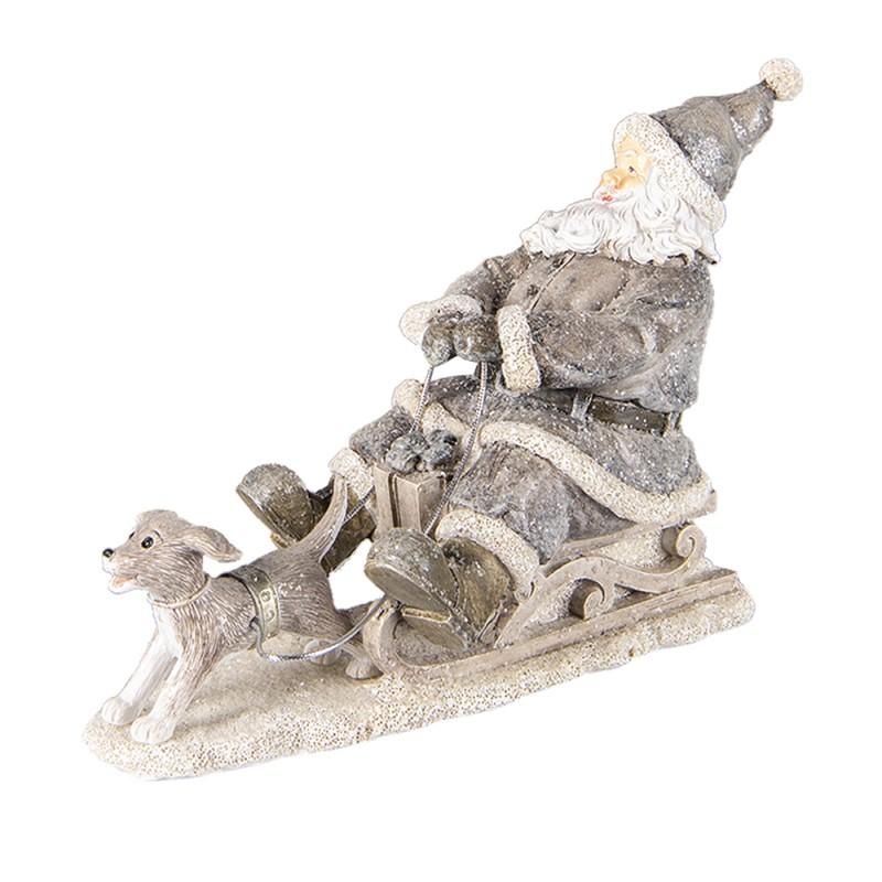 Clayre & Eef 6PR3472 Beeld Kerstman 24x8x16 Cm Grijs Kunststof Kerstdecoratie