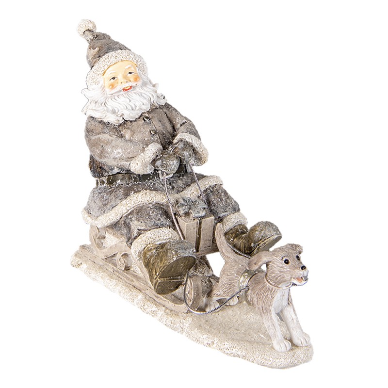 Clayre & Eef 6PR3472 Beeld Kerstman 24x8x16 Cm Grijs Kunststof Kerstdecoratie