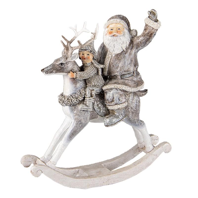 Clayre & Eef 6PR3475 Beeld Kerstman 22 Cm Grijs Wit Kunststof Kerstdecoratie