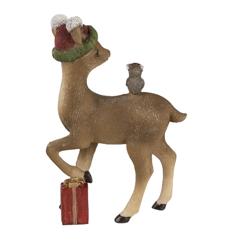 Clayre & Eef 6PR3486 Beeld Hert 16x8x24 Cm Bruin Kunststof Kerstdecoratie