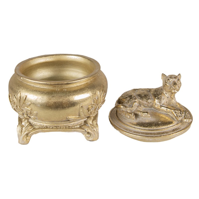 Clayre & Eef 6PR3729 Sieradendoos Luipaard Ø 13x14 Cm Goudkleurig Polyresin Juwelendoos