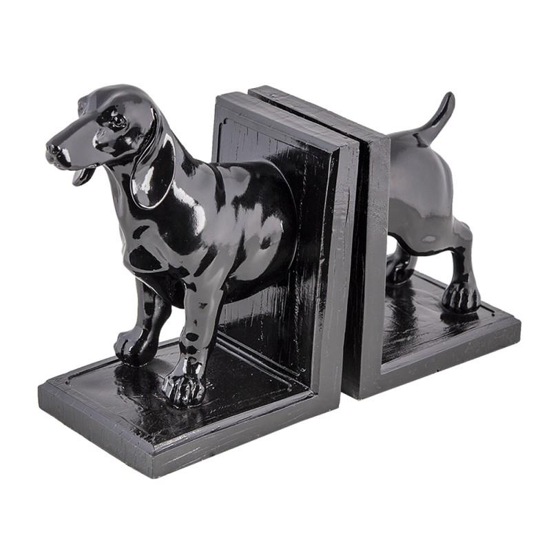 Clayre & Eef 6PR4623 Boekensteunen Set Van 2 Hond 25x9x15 Cm Zwart Polyresin Boekenhouders