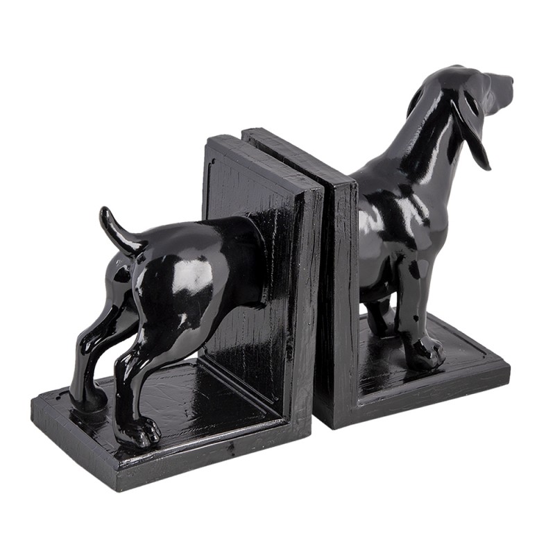 Clayre & Eef 6PR4623 Boekensteunen Set Van 2 Hond 25x9x15 Cm Zwart Polyresin Boekenhouders