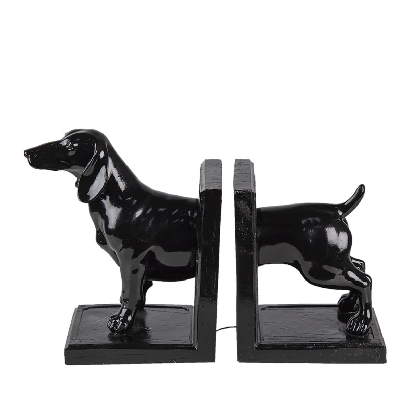 clayre & eef 6PR4623 Boekensteunen Set van 2 Hond 25x9x15 cm Zwart Polyresin Boekenhouders