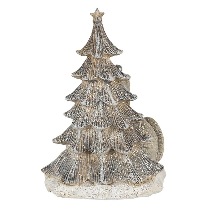 Clayre & Eef 6PR4629 Beeld Kat 12x9x16 Cm LED Grijs Wit Kunststof Kerstdecoratie