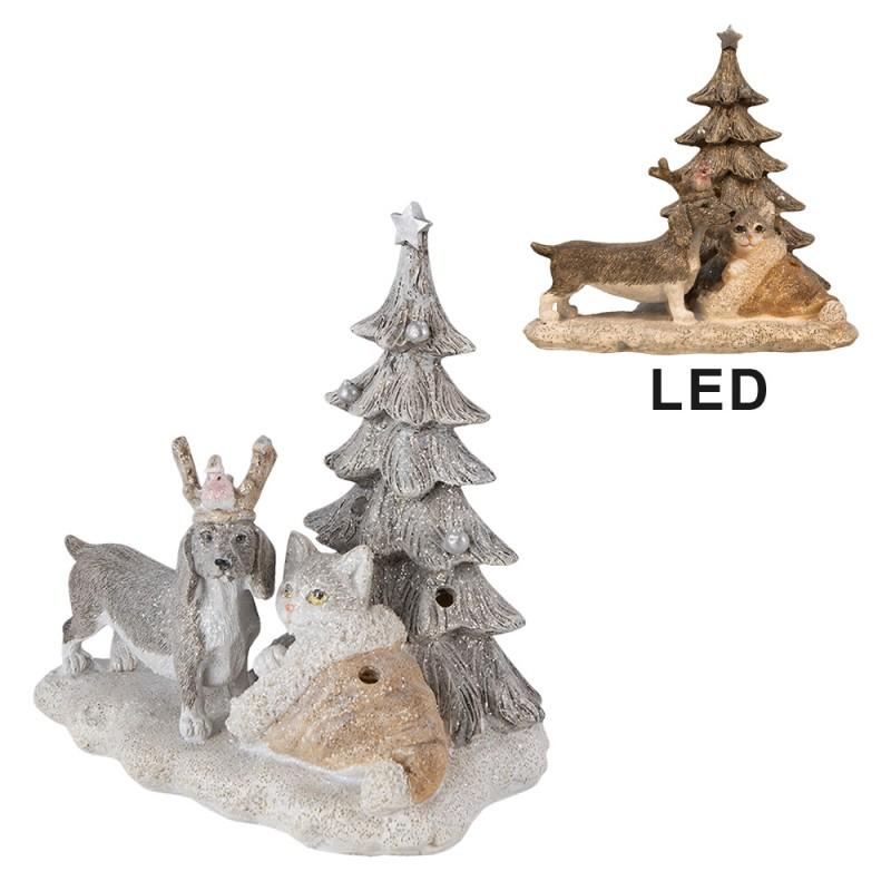 Clayre & Eef 6PR4631 Beeld Dieren 16x10x15 Cm LED Grijs Beige Polyresin Dieren Woonaccessoires