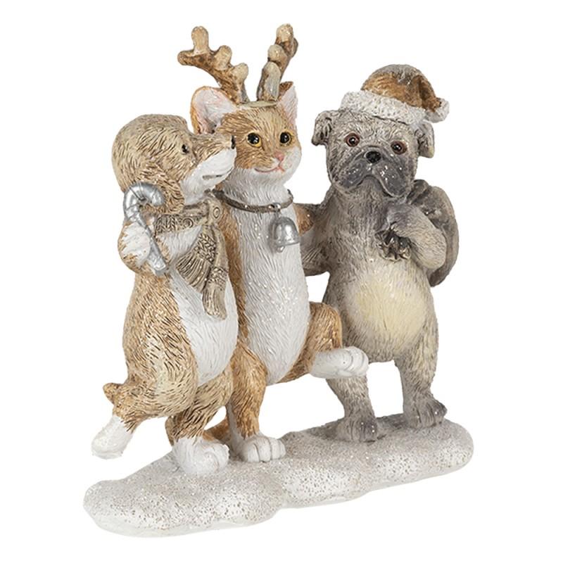Clayre & Eef 6PR4633 Beeld Dieren 13x5x12 Cm Grijs Beige Kunststof Dieren Kerstdecoratie