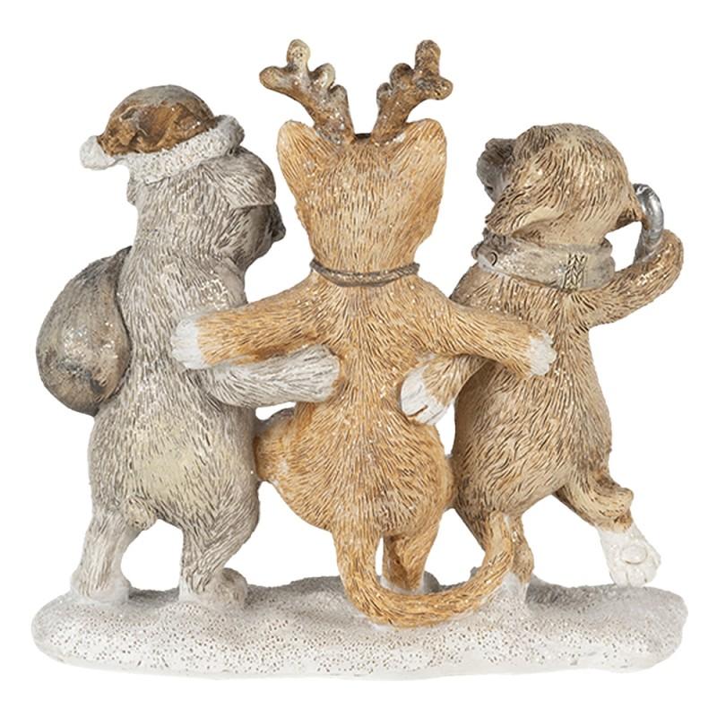Clayre & Eef 6PR4633 Beeld Dieren 13x5x12 Cm Grijs Beige Kunststof Dieren Kerstdecoratie