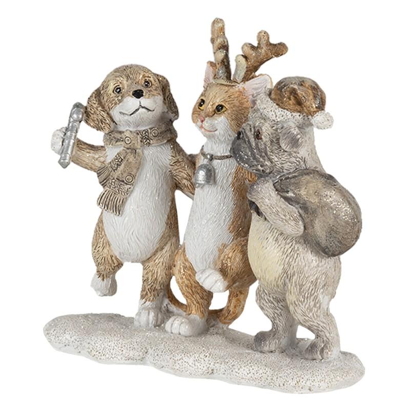 Clayre & Eef 6PR4633 Beeld Dieren 13x5x12 Cm Grijs Beige Kunststof Dieren Kerstdecoratie