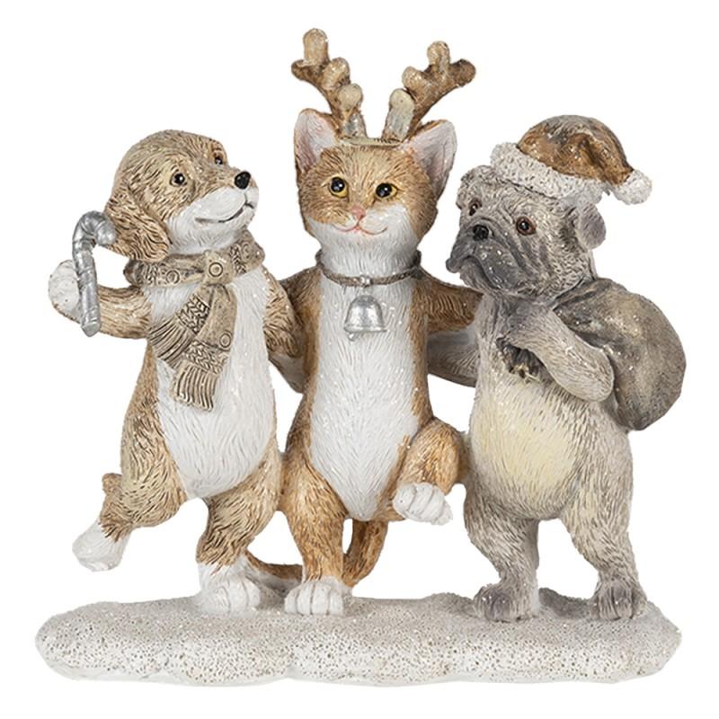 clayre & eef 6PR4633 Beeld Dieren 13x5x12 cm Grijs Beige Kunststof Dieren Kerstdecoratie