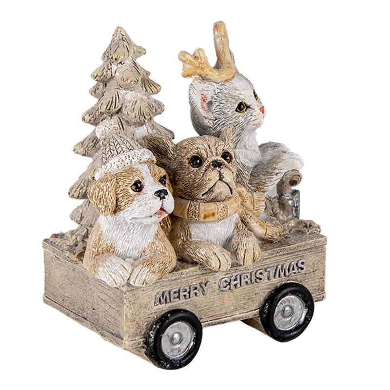 Clayre & Eef 6PR4636 Beeld Dieren 9x7x11 Cm Grijs Beige Polyresin Dieren Kerstdecoratie